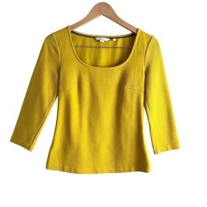 Boden Tilly Ottoman Ribbed 3/4 Sleeve Top in Yellow Cotton Blend, Size 2‎